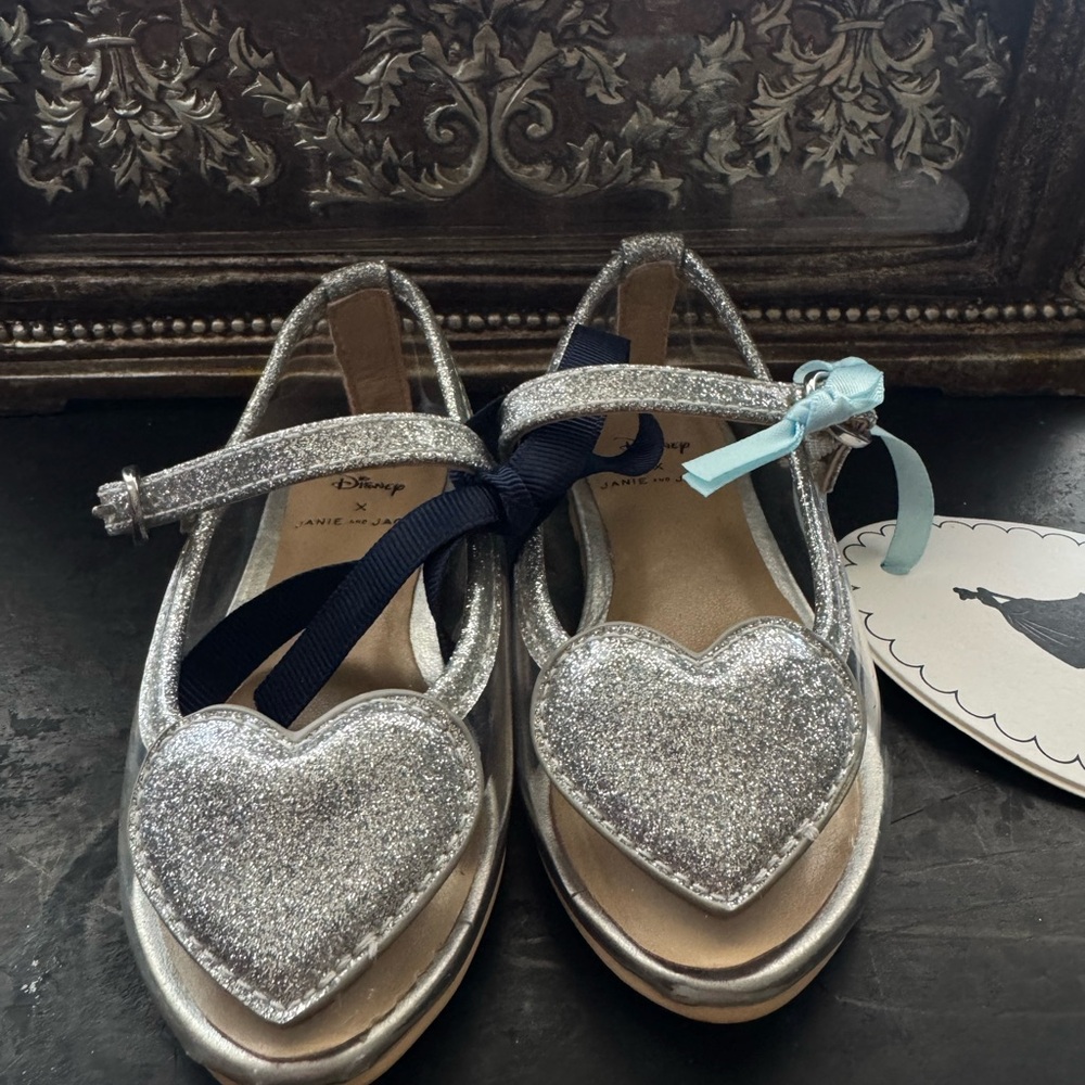 Janie and Jack Silver Cinderella Glitter Heart Dress Shoes